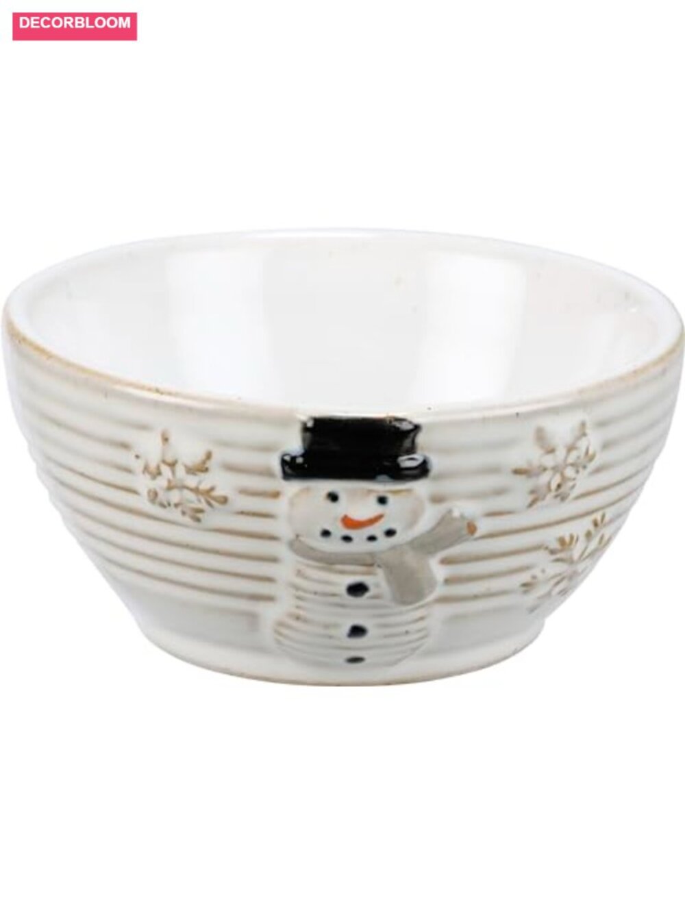 Ceramic Snowman Bowl Winter Christmas Decor Serving Dish Embossed Design